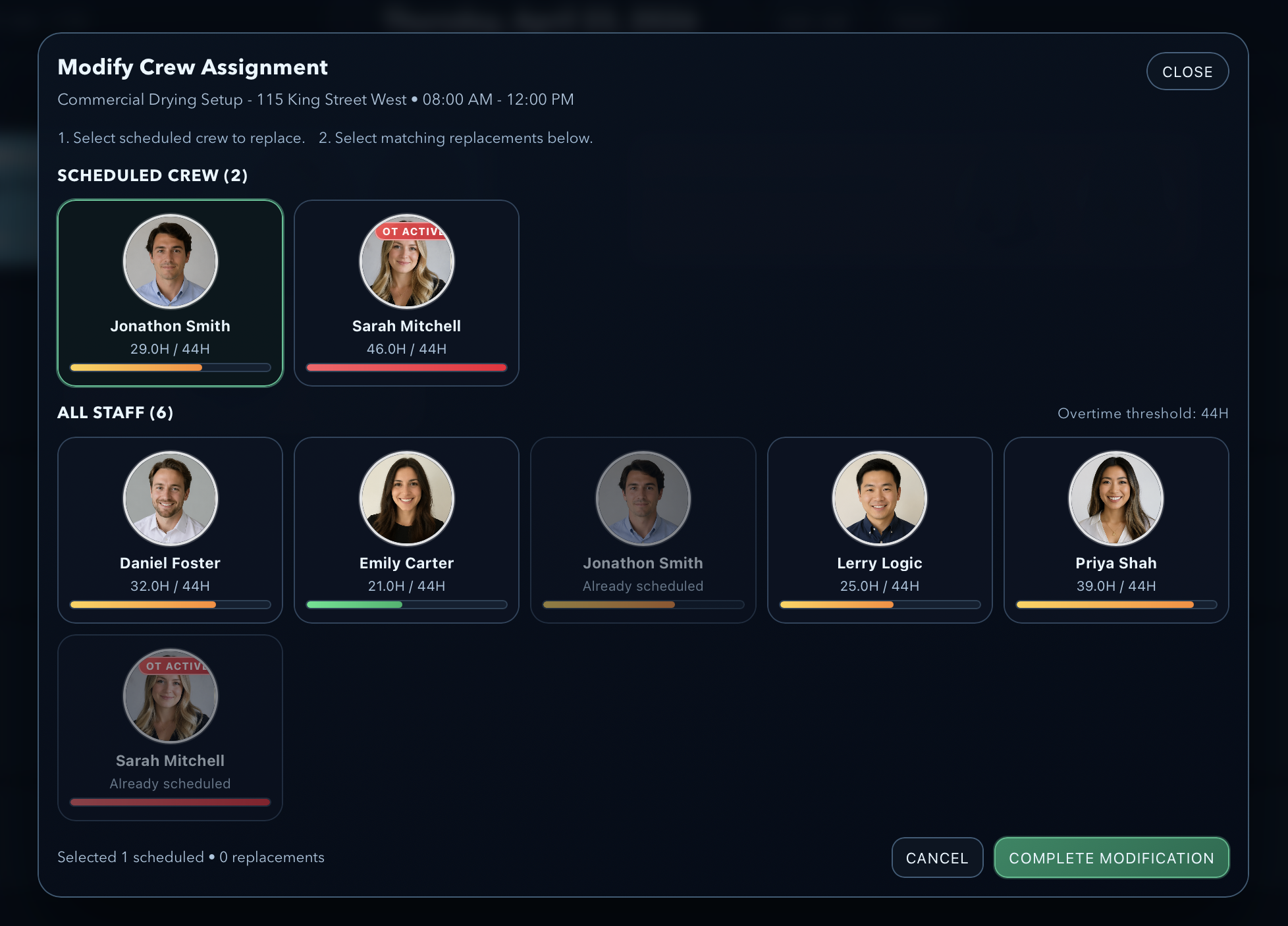Logic Lens crew schedule adjustment view