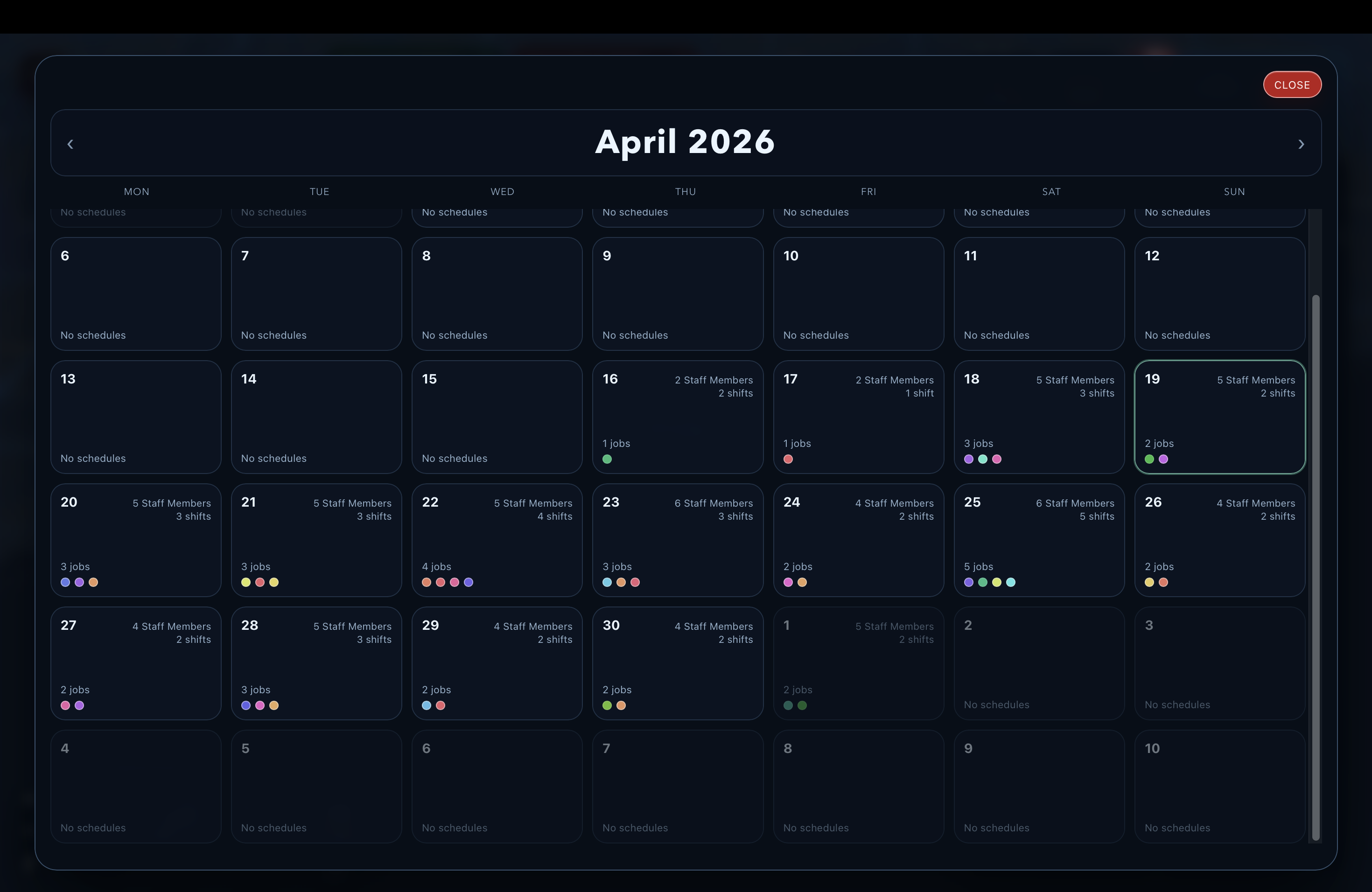 Logic Lens monthly contractor scheduling view