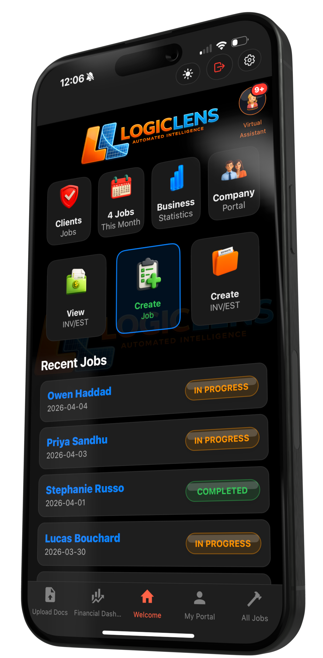 Logic Lens multi-screen iPhone interface